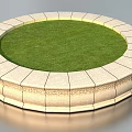 Circular Decorative Tree Pit With Stone Border And Green Grass Center 3d model