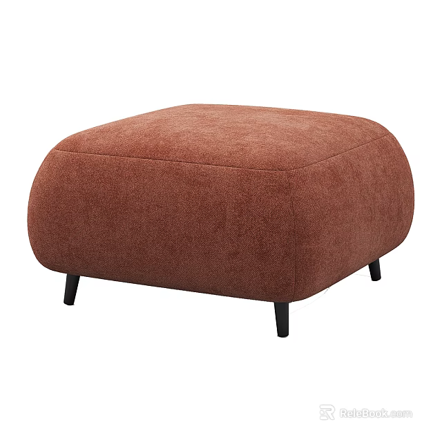 Modern Comfortable Brown Upholstered Square Stool With Black Slender Legs 3d model 