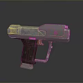 Sci-Fi Pistol Weapon with Metallic Surface Worn Texture and Mechanical Design Details 3d model
