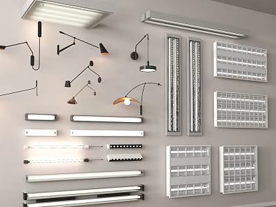 Diverse Modern Light Fixture Combinations With Pendant Wall Sconce Linear Grid Lights 3d model