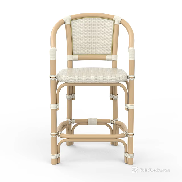 Beige Woven Leisure Chair Featuring Light Wood Frame Curved Backrest And Sturdy Design 3d model 