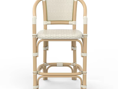 Beige Woven Leisure Chair Featuring Light Wood Frame Curved Backrest And Sturdy Design 3d model