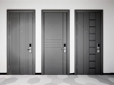 Modern Security Doors With Sleek Dark Gray Design Vertical Stripes Horizontal Lines And Step Patterns 3d model