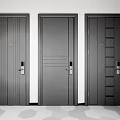 Modern Security Doors With Sleek Dark Gray Design Vertical Stripes Horizontal Lines And Step Patterns 3d model