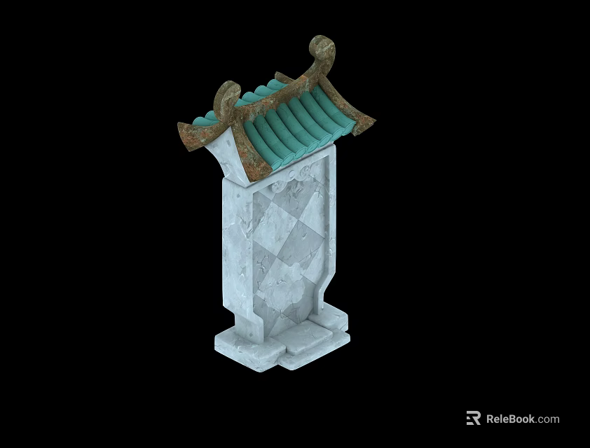 Traditional Architectural Decoration with Green Tiled Roof Decorative Top and White Diamond Pattern Pillar 3d model 