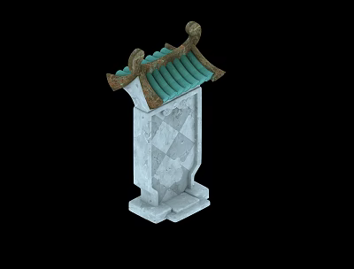 Traditional Architectural Decoration with Green Tiled Roof Decorative Top and White Diamond Pattern Pillar 3d model