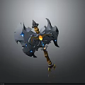 3D Model of Mythical Axe With Blue Gems Gray Metal And Wing Shaped Blades