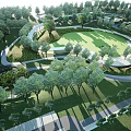 Scenic Park Landscape With Curved Pathways Green Lawn And Lush Trees