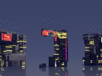 Future Architecture Design With Tall Buildings Neon Lights And Urban Reflections 3d model