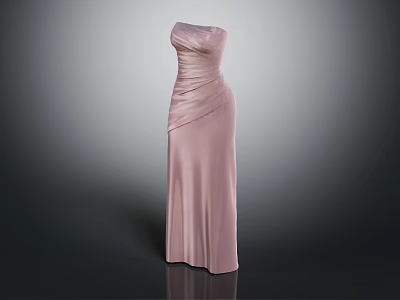 Elegant Pink Strapless Evening Gown With Draped Design And Floor Length Silhouette 3d model