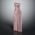 Elegant Pink Strapless Evening Gown With Draped Design And Floor Length Silhouette