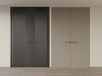 Modern Interior Design Featuring Dark Vertical Slats And Light Minimalist Double Doors 3d model
