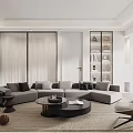 Elegant Bright Light Luxury Living Room With Comfortable Sofa Wall Mounted TV And Soft Lighting