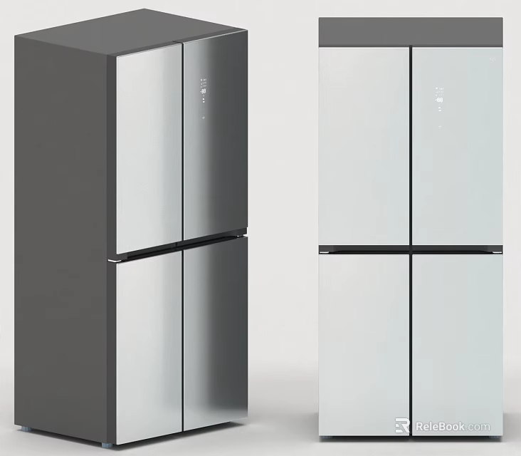 Modern Gray and White Double Door Refrigerators With Sleek Design For Home Kitchen 3d model 