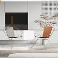 Modern Living Room Leisure Chairs With Gray And Brown Upholstery And Metal Frame