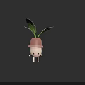 Cute Cartoon Character With Pink Hat And Green Leafy Plant On Head