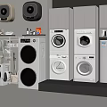 Modern White Washing Machines Display With Front Load And Stackable Designs In Laundry Room 3d model