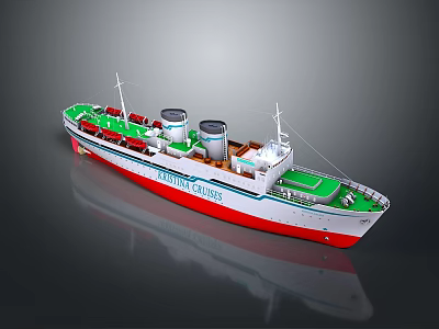 National Cruises Model Cruise Ship With White Red Green Hull And Two Funnels 3d model