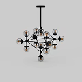 Modern Geometric Chandelier With Multiple Glass Globe Lights And Black Metal Frame