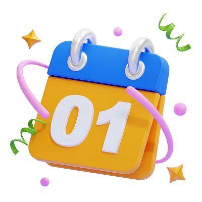 Decorative Ornament Set Featuring Yellow Blue Calendar With Stars Ribbons And Dots 3d model