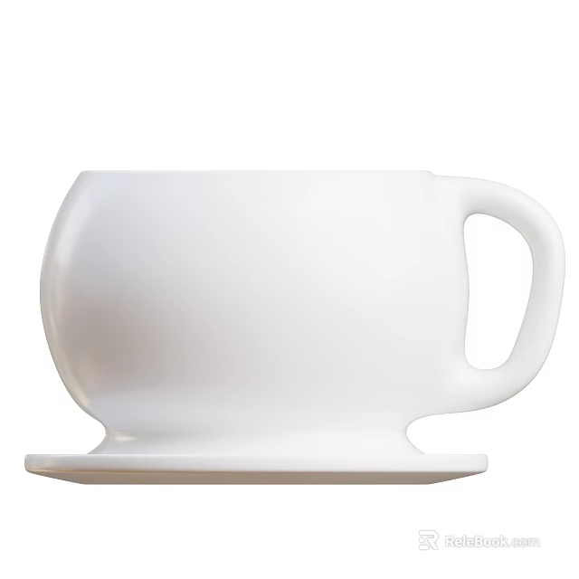 White Ceramic Cup With Handle And Saucer Elegant Simple Design Tableware 3d model 