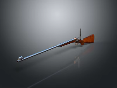 Vintage Rifle With Wooden Stock And Metal Barrel On Gray Surface 3d model