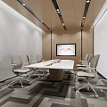 Modern Conference Room With White Table Grey Chairs Large Screen And Wooden Walls
