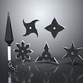 Tactical Black Modern Metallic Weapons Set With Spear And Shurikens