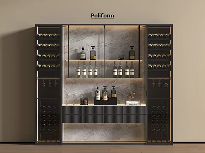 Elegant Modern Sideboard with Glass Doors Metal Frame and Wine Storage Racks 3d model