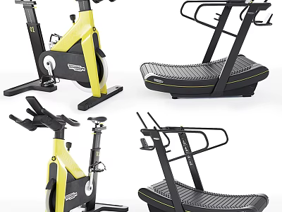 Fitness Sports Equipment Modern Yellow Black Design Exercise Bike And Treadmill For Home Gym 3d model