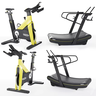 Fitness Sports Equipment Modern Yellow Black Design Exercise Bike And Treadmill For Home Gym 3d model