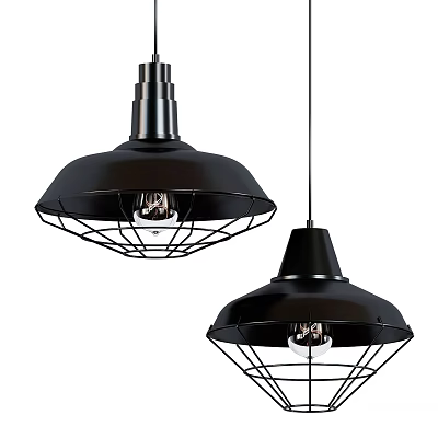 Modern Industrial Black Metal Pendant Lights With Wire Cage Design 3d model