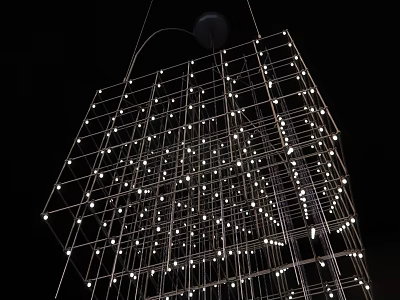 Modern Geometric Grid Chandelier With Metal Frame And Small Bright Illuminated Bulbs 3d model