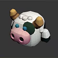 Cartoon Cow Head Model With White Green Pattern Yellow Horns Blue Eyes Pink Nose