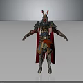 Mythical Warrior Character With Ornate Golden Blue Armor And Red Decorative Cape