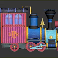 Colorful Toy Train With Pink Carriage Blue Engine Windows And Chimney