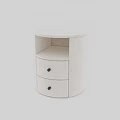 Modern Round Bedside Table With Two Drawers And Black Knobs In Beige Upholstered Fabric