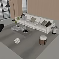 Modern Sofa Coffee Table Combination with Black Armchair Floor Lamp and Decorative Rug