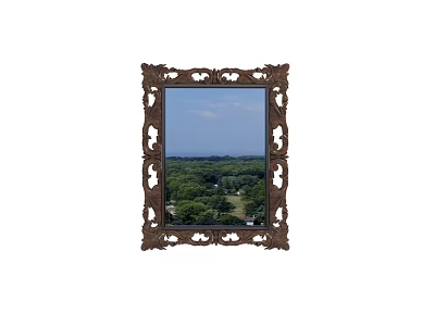 Ornate Carved Frame Mirror Reflecting Green Trees Blue Sky And White Clouds 3d model