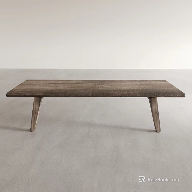 Modern Minimalist Wooden Dining Table with Rectangular Smooth Top and Slender Legs 3d model 