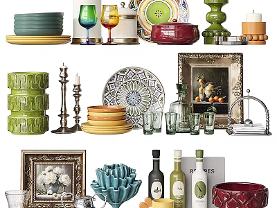 Colorful Ceramic Tableware Collection With Ornate Patterns Decorative Vases Plates Bowls 3d model