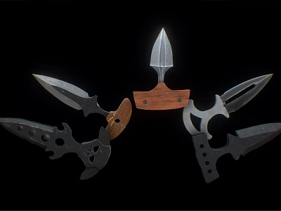 Assorted Daggers With Different Shapes Metal Blades And Wooden Handle 3d model