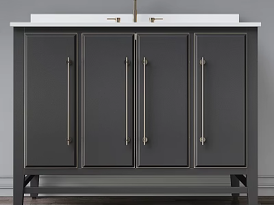 Modern Dark Gray Washbasin Cabinet With White Countertop And Metal Handles 3d model