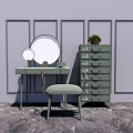 Green Dressing Table With Large Mirror Small Mirror Matching Stool And Drawer Cabinet 3d model