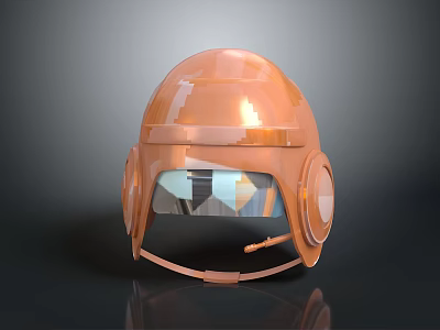 Shiny Copper Colored Helmet With Transparent Visor And Stylish Ear Cups Design Details 3d model