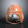 Shiny Copper Colored Helmet With Transparent Visor And Stylish Ear Cups Design Details