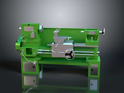 Green Industrial Lathe Machine With Metal Components Control Handles And Stable Base 3d model