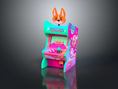 Kitty Cat Arcade Game Machine With Fox Head Design Pink Teal Colors And Control Panel 3d model