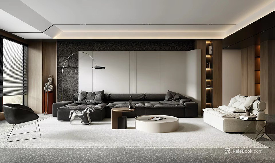 Modern Living Room Interior With Sectional Sofa Round Coffee Table And Floor Lamp 3d model 