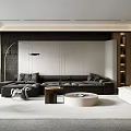 Modern Living Room Interior With Sectional Sofa Round Coffee Table And Floor Lamp
